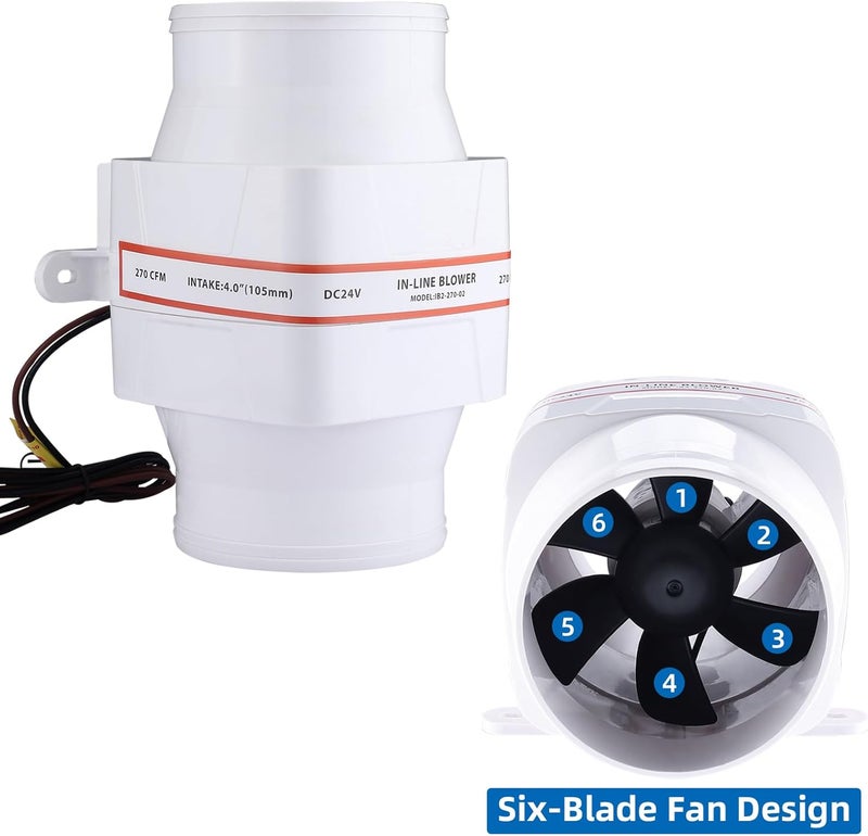 NovelBee Marine Boat DC 24V Electric in-Line Bilge Air Blower Fan Boat Engine Blowers Marine Cabin Engine Ventilation Blower Fan - Image 3